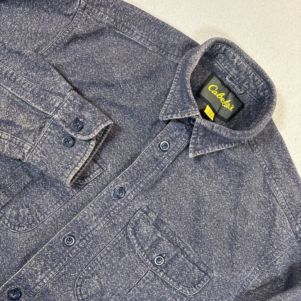 Cabelas Mens Heavy Chamois Long Sleeve Button Down Shirt Size L REG Blue Pockets